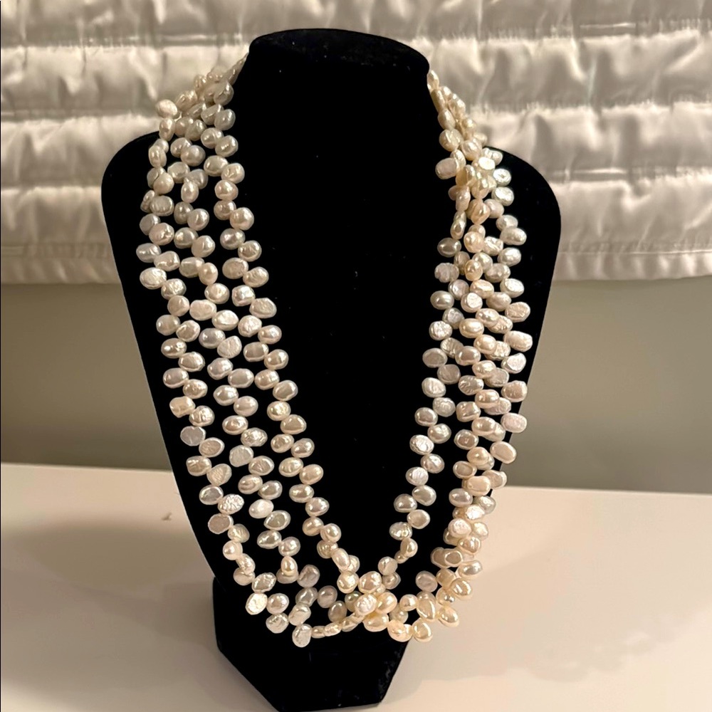 Triple strand real baroque Pearl Necklace